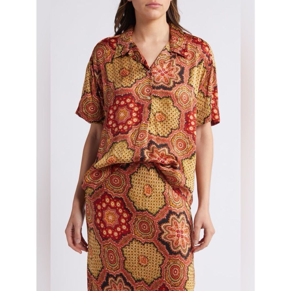 THE GREAT. The Richmond Medallion Print Camp Shirt Size 0/XS kaleidoscope